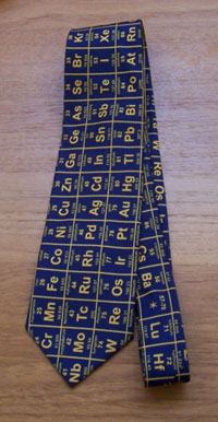 A necktie depicting the Periodic table of elements.