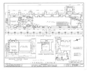 (PD) Drawing: Historic American Buildings Survey A floor plan of "Serra's Church" at Mission San Juan Capistrano as prepared by the Historic American Buildings Survey in 1937.