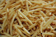 Shoestring fries are prepared from peeled or unpeeled potatoes that have been cut lengthways to form about ⅓ inch (0.8 cm) strips. This is probably the most common cut within the United States.