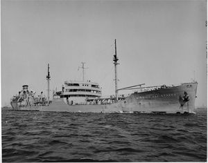 (PD) Photo: United States Navy / David Buell USNS Mission Capistrano (T-AO-112) steams out of the Port of Long Beach, date unknown.