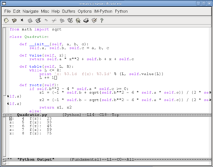 GNU Emacs, during a Python programming session.