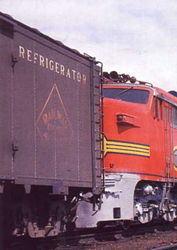 (CC) Photo: J.S. Sand / TrainWeb.com An REA express reefer is positioned at the head end of Santa Fe train No.8, the Fast Mail, in 1965.