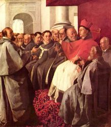 (PD) Painting: Francisco de Zurbarán Saint Bonaventure receives the envoys of the Byzantine Emperor at the Second Council of Lyon.